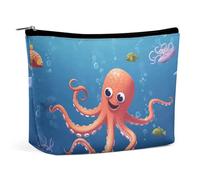 NQLYUT Makeup Bag Portable Cosmetic Bag Cartoon Milk Cow Toiletry Bag Makeup Organizer Case Large Capacity Zipper Pouch Travel Toiletry Pouch for Women Men, Cartoon Octopus Fish, One Size, Art Deco