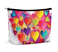 NQLYUT Makeup Bag Portable Cosmetic Bag Colorful Dog Paw Print Toiletry Bag Makeup Organizer Case Large Capacity Zipper Pouch Travel Toiletry Pouch for Women Men, Colourful Heart, One Size, Art Deco