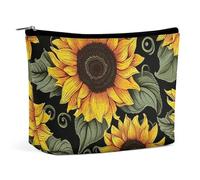 NQLYUT Makeup Bag Portable Cosmetic Bag Floral Herbs Botanical Engraving Toiletry Bag Makeup Organizer Case Large Capacity Zipper Pouch Travel Toiletry Pouch for Women Men, Floral Sunflower, One Size,