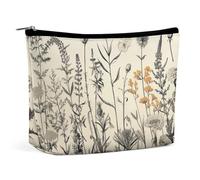 NQLYUT Makeup Bag Portable Cosmetic Bag Floral Herbs Botanical Engraving Toiletry Bag Makeup Organizer Case Large Capacity Zipper Pouch Travel Toiletry Pouch for Women Men, Floral Herbs Botanical