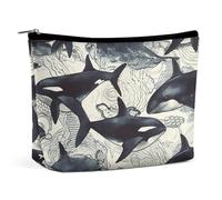 NQLYUT Makeup Bag Portable Cosmetic Bag Killer Whale Toiletry Bag Makeup Organizer Case Large Capacity Zipper Pouch Travel Toiletry Pouch for Women Men, Killer Whale, One Size, Art Deco