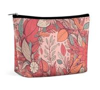 NQLYUT Makeup Bag Portable Cosmetic Bag Orange Background with Horse Head Toiletry Bag Makeup Organizer Case Large Capacity Zipper Pouch Travel Toiletry Pouch for Women Men, Garland and Leaves, One