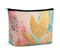 NQLYUT Makeup Bag Portable Cosmetic Bag Yellow Pattern Toiletry Bag Makeup Organizer Case Large Capacity Zipper Pouch Travel Toiletry Pouch for Women Men, With Peach Leaves, One Size, Art Deco