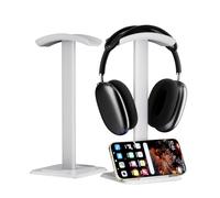 NQQNQQ【1PACK 2-in-1 Headphone Stand & Phone Holder - Aluminum Hanger, Plastic Headrest, Compatible with AirPods Max, Bose, Beats & More. TE-S (White)