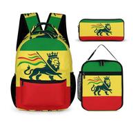 NQRXADCRT Ethiopian Rastafarian Lion Flag 3Pcs Backpacks with Lunchbag Pencil Case Shoulder Bag Daypack Rucksack