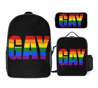 NQRXADCRT Gay Prouds-Rainbow Lgbt Backpack Funny 3-Piece Set Laptop Backpacks Lunch Bag And Pencil Case Daypack
