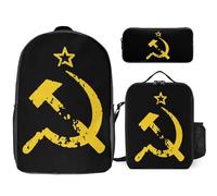 NQRXADCRT Russian Soviet Flag Hammer And Sickle Backpack Funny 3-Piece Set Laptop Backpacks Lunch Bag And Pencil Case Daypack