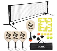 NQV Half Court Pickleball Set - 10FT Net+4 Wood Paddles+8 Balls+4 Retrievers+1 Court Marking Kit+1 Bag, Perfect for Driveway Adults & Pros