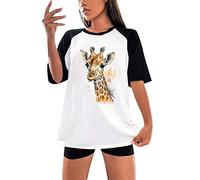 NQyIOS 2023 Men's and Women's Raglan Short Sleeve New Giraffe Round Neck Short Sleeve T Shirt Long Sleeve Layering Tops for Women Black