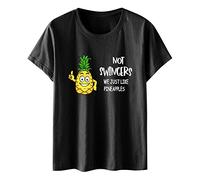 NQyIOS 2023 Spring and Summer Cute Pattern Waist Interesting Ladies Pineapple T Shirt Printed Top Womens Tunic Black