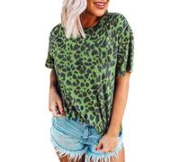 NQyIOS 3D Digital Print Crewneck Personality Fashion Leopard Print Short Sleeves Short Sleeve Tunic Top Green