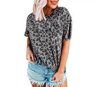 NQyIOS 3D Digital Print Crewneck Personality Fashion Leopard Print Short Sleeves Short Sleeve Tunic Top Grey