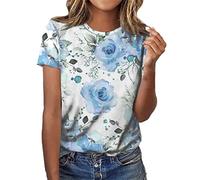 NQyIOS Casual Flower Print Short Sleeve Crewneck T Shirt Women Shirts Women Plus Blue