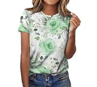 NQyIOS Casual Flower Print Short Sleeve Crewneck T Shirt Women Shirts Women Plus Mint Green