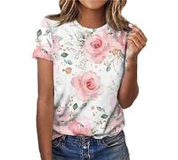 NQyIOS Casual Flower Print Short Sleeve Crewneck T Shirt Women Shirts Women Plus Pink