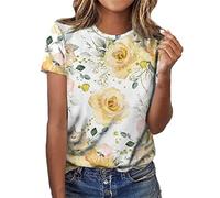 NQyIOS Casual Flower Print Short Sleeve Crewneck T Shirt Women Shirts Women Plus Yellow