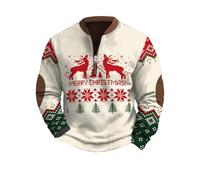 NQyIOS Christmas Fall and Winter Men's 3D Printed Half Zip Sweatshirt Mens Distressed Tops Loose Fit (Red, XXXL)