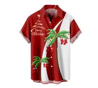 NQyIOS Christmas Hawaiian Shirt for Men Tropical Pink Floral Beach Shirt for Men Summer Short Sleeve Mens Flower Beach Aloha Shirts Causal Pocket Holiday Ugly Xmas T Shirt Mens Vacation Tops Tee
