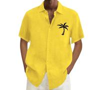 NQyIOS Funky Hawaiian Shirt for Men Palm Beach Shirts Tropical Vacation Clothes Lightweight Collared T-Shirts Smart Work Tops Beachwear Blouses (Mens Hawaiian Shirt Yellow, 4XL)