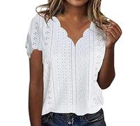 NQyIOS Ladies Blouses Womens Casual Summer Tops V Neck Chiffon Blouse Short Puff Sleeve Shirts White T-Shirts