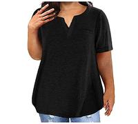 NQyIOS Ladies Top V Neck Fashion Solid Color Short Sleeve Pocket Loose T Shirt Womens Plus Size Short Sleeve Tops Black