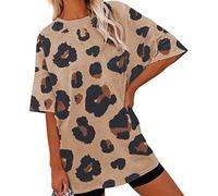 NQyIOS Leopard Print Loose T Shirt Women's Knitted Crewneck Loose Top Women's Plus Size Brown