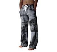 NQyIOS Linen Trousers for Men Solid Color Lightweight Cargo Shorts Elastic Waist Drawstring Beach Pants with Multi Pockets Slacks Expandable Waist Big and Tall Work Joggers