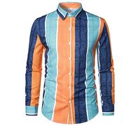 NQyIOS Men Casual Print Shirt Long Sleeve Turndown Collar Blouse Shirt Y Shirt (Orange-d, L)