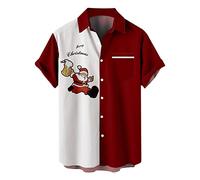 NQyIOS Men Christmas Hawaiian Shirt Xmas Santa Claus Office Party Short Sleeve Button Down Shirts Beach Clothes for Men Blouses Xmas Themed Adult Dress Costume (Christmas Shirts for Men UK M, XL)
