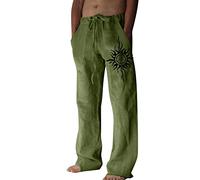 NQyIOS Men’s Cotton Linen Pants Elastic Waist Drawstring Beach Yoga Trousers Lightweight Straight Leg Pants with Pockets Mens Casual Slacks Regular Fit Harem Pants Green