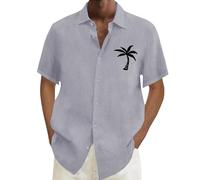 NQyIOS Men's Camp Collar Retro Vintage Bowling Button Down Shirt with Pocket Casual Short Sleeve Beach Shirts Summer Hawaii Outfits Business Work Office Wedding Tops Blouse (Light Gray, 5XL)