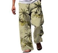 NQyIOS Men's Casual Beach Pants Relaxed Fit Casual Yoga Pants Straight Legs Trousers Drawstring Summer Beach Loose Trousers with Elastic Waistband Beach Themed Slacks Golf Shorts Yellow