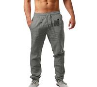 NQyIOS Men's Casual Cotton Linen Drawstring Pants Elastic Waist Loose Fit Drawstring Summer Beach Pants for Men Jogger Yoga Trousers Mens Slacks Casual Comfort Fit Athletic Shorts Dark Gray