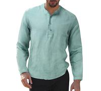 NQyIOS Mens Casual Shirts Sale Clearance Cheap Mens Linen Shirts Roll-Up Summer Hawaiian Shirts Collarless Grandad Shirt Sweatshirts for Men UK Winter Autumn Fashion Trendy Fall Tops Green