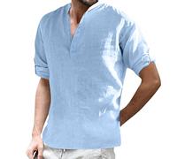 NQyIOS Mens Casual Shirts Sale Clearance Cheap Mens Polo Shirts Cotton Muscle Fit T Shirts Button Down Henley Shirts Golf Tops Mens Lambs Wool Jumpers Crew Neck Bottoming Shirts Tops Light Blue