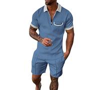 NQyIOS Men's Casual Tracksuit Long Sleeve Henley Shirts and Casual Beach Shorts with Pockets Summer Yoga Outfits Travel Outfits Jogging Suit Sales Clearance Light Blue