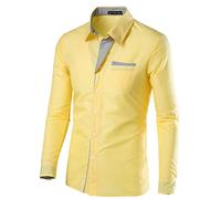 NQyIOS Mens Dress Shirt Regular Fit Stretch Long Sleeve Casual Button Down Shirts with Pocket Business Formal Work Blouse Top (Yellow-b, L)