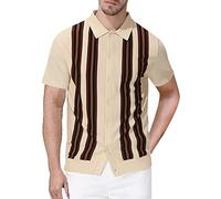 NQyIOS Mens Fashion Casual Single Breasted Lapel Striped Cardigan Short Sleeve T Shirt Jacket Top Large Shawl (Beige, XXL)