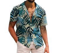 NQyIOS Men's Hawaiian Shirt Pineapple Short Sleeve Summer Aloha Funky Beach Tropical Party Collar Top Muscle Workout Athletic T-Shirt Beachwear Blue