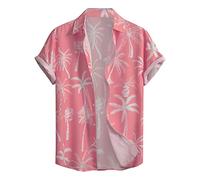 NQyIOS Mens Hawaiian Shirts Adult Short Sleeve Button Down Hawaiian Causal Funky Floral Shirts Classic Fit Tropical Lapel Shirt Sales Clearance Rave Shirt Pink
