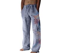 NQyIOS Men's Linen Casual Pants Casual Loose Lightweight Elastic Waist Summer Yoga Beach Pants Mens Slacks Casual Stretch Lounge Shorts Blue