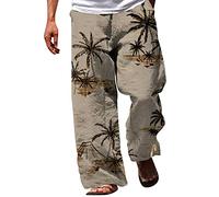 NQyIOS Men's Linen Cotton Yoga Pants Casual Summer Plus Size Pants Elastic Waist Drawstring Baggy Trousers with Pockets Mens Black Slacks Big and Tall Jogging Pants for Men UK