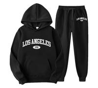 NQyIOS Mens Personality Sport Set Fleece Pullover Hooded Stripe Cotton Jogging Bottom Loungewear for Travel Exercise Fitness Sportswear Sweatshirts (JSX1-Black, S)
