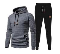 NQyIOS Mens Personality Sport Set Hooded Plain Tracksuit Fleece Ribbed Cuff Sweatshirts Cotton Blend Joggers Sweat Suit Fleece Lined Tracksuit Bottoms Men Xmas Gift (GY1, XL)