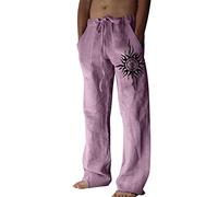 NQyIOS Men's Solid Colors Linen Pants Beach Yoga Lightweight Drawstrings Elasticated Waist Pants Casual Sweatpants Mens Slacks Relaxed Fit Big and Tall Jogging Pants for Men UK Purple