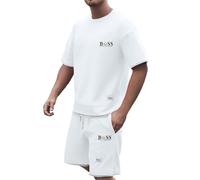 NQyIOS Men's Sports Running Set Athletic Shirt and Shorts Outfits Compression Shirt & Pants Sets with Coat Tracksuit Gym Suits Matching Lounge Set Fashion Casual Sweatsuits (White,L)