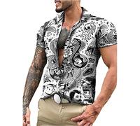 NQyIOS Mens Summer Hawaiian Shirts Festival Shirts for Men Caribbean Shirts for Men Funky Hawaiian Shirt Skeleton Shirt Travel Sales Clearance Tops Grey