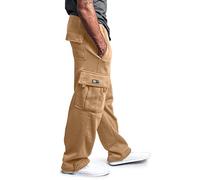 NQyIOS Men's Sweatpants Work Joggers With Knee Pads, Bare Bottom Tall Wide Leg Trousers, 36 Inch Inseam Compression Pants, Stretchy Jeans, UK Size Yellow, 4XL