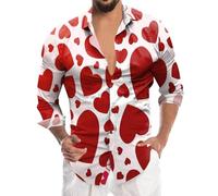 NQyIOS Men's Valentines Day Shirt Casual Formal Classic Button Down Dress Shirts Long Sleeve Regular Fit Love Heart Shirt Work Office Wedding Shirt Valentines Cute Love Blouse Tops (Red, M)