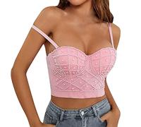 NQyIOS Plus Size Tops, Ladies Plain Cotton Vest Top Lace Trim Neck Design Cami Strappy Camisole